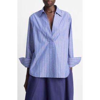Vince Stripe Relaxed Cotton Popover Shirt in Pale Twilight at Nordstrom Rack, Size Xx-Small
