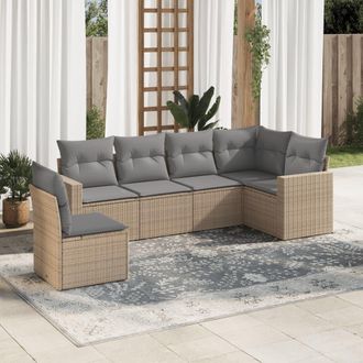 vidaXL Juego De Sof&aacute;s Jard&iacute;n Con Cojines 6 Pzas Rat&aacute;n Sint&eacute;tico Beige Vidaxl