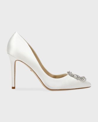 Badgley Mischka Cher Satin Buckle Cocktail High-Heel Pumps
