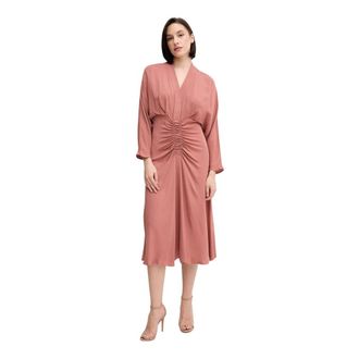 Sandro Ferrone Midi jurk met V-hals - Dames - Casual kleedjes - Oranje - S - Leer - Kleedjes