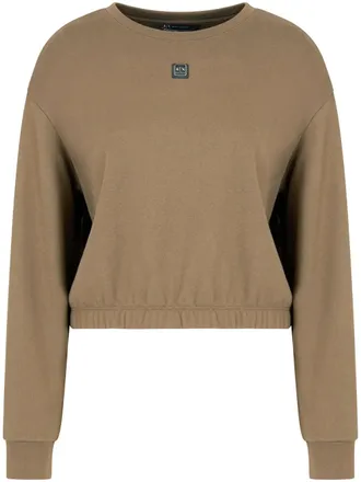 A|X Armani Exchange logo-plaque sweatshirt - women - Polyester/Organic Cotton - L - Brown