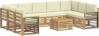 vidaXL Conjunto De Sof&aacute;s De Exterior 10 Uds. Blanco Y Crema Poli&eacute;ster Vidaxl