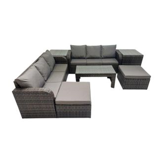 Fimous 3 Seater Sofa Coffee Table with 2 Big Footstools 2 Side Tables in Dark Grey