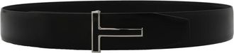 Tom Ford Glad Leder Emaille Gesp T Riem - Heren - Riemen - Zwart - 115 CM - Leer - Accessoires