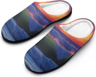 Generic Ocean Wave Birds Sunset Mens House Slippers Memory Foam Washable Cotton Slip on Home Shoes