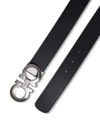 Ferragamo Gancini Buckle Leather Belt - Black