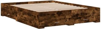 vidaXL Cama Con Cajones Madera De Ingenier&iacute;a Roble Ahumado 160x200 Cm Vidaxl