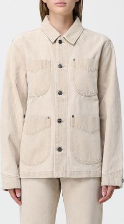 Khaite Giacca a camicia corta in cotone beige con colletto classico