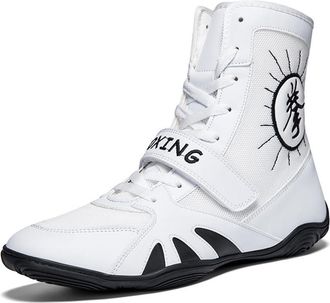 Generic Mens Boxing Wrestling Shoes Breathable Professional Fighting Boots Male High Top Fitness Sports Sneakers,White,6.5 UK