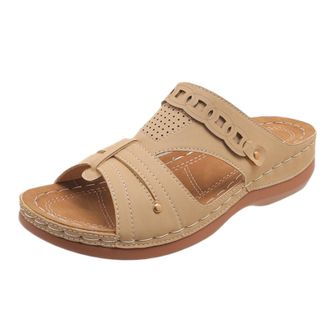 Generic 2026 Women Slippers Womens Summer Fashion Open Toe Slope Heel Solid Color Sandals Casual Comfortable Out Beach (Beige, 6.5)