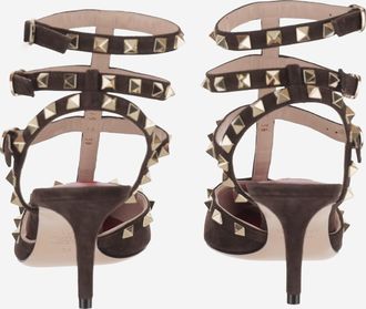 Valentino Garavani Womens Pumps Rockstud Suede Ebony Brown Leather
