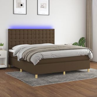 vidaXL Cama Box Spring Colch&oacute;n Luces Led Tela Marr&oacute;n Oscuro 160x200cm Vidaxl