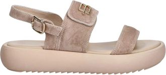Baldinini Suede sandalen met logo-plaat en klittenbandsluiting - Dames - Sandalen - Beige - 37 EU - Leer - Schoenen