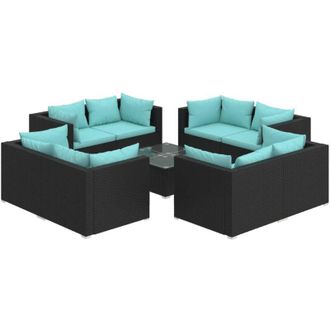 vidaXL 9 Pcs Garden Lounge Set Con Vime Pe Negro