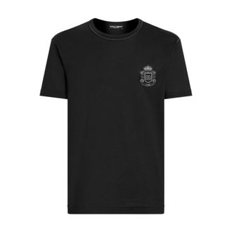 Dolce & Gabbana T-Shirts, male, Blue, Size: 2XL T-shirt with heraldic patch