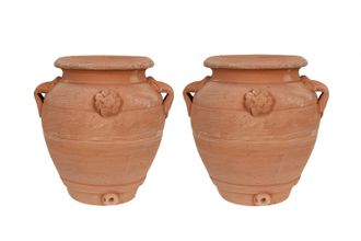 Biscottini International Set 2 Jarr&oacute;n De Terracota Para Plantas Macetero Redondo Macetero Interior Exterior Florero Macetas Tarro Con Asas Jarr&oacute;n Redondo