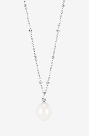 Dower & Hall Timeless Adjustable 8mm Oval White Pearl Pendant in Sterling Silver at Nordstrom, Size 18