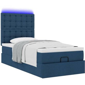 vidaXL Cama Otomana Con Colch&oacute;n Y Luces Led Azul 90x200 Cm Tela Vidaxl