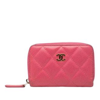 Chanel Pre-owned Quilted Caviar Portemonnee - Dames - Pre-owned - Roze - Maat: ONE Size Leer