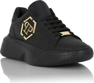 Philipp Plein Crocco Godzilla Runner Comfort Unisex in Black/lightgold at Nordstrom, Size 46