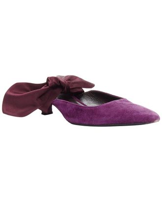 The Row Womens Leather The Row Bow Velvet Silk Tie Kitten Mule Heel (Authentic Pre-Loved)