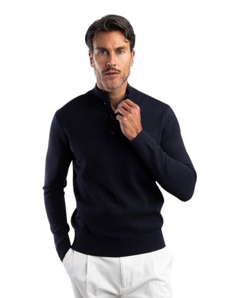 Blue industry trui navy half zip met knopen