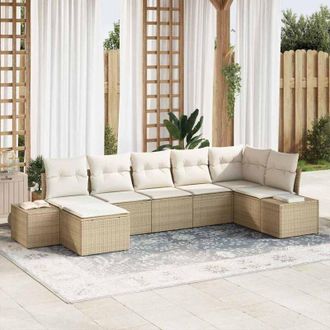 vidaXL Conjunto De Sof&aacute; De Jard&iacute;n 7 Pcs Beige Rat&aacute;n Sint&eacute;tico Vidaxl