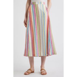 Pendleton Stripe Linen Blend Midi Skirt in Ivory Multi Stripe at Nordstrom, Size 8