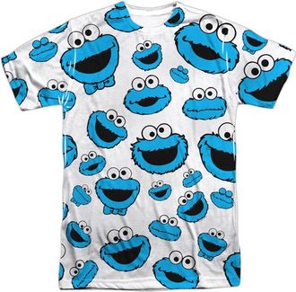 Gildan Sesame Street Cookie Face Pattern Short Sleeve Adult Poly Crew T-Shirt