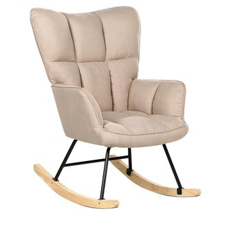 Beliani Mecedora Moderna Tapicer&iacute;a De Tela De Poli&eacute;ster Sill&oacute;n De Madera Beige Oulu