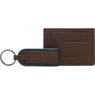 Ted Baker Cavendish Card Holder Wallet & Key Ring Set in Brown at Nordstrom Rack