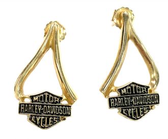 Harley-Davidson Womens Motorcycle Earrings In Yellow Gold