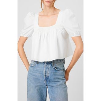 French Connection Cambria Cotton Puff Sleeve Top in Summer White at Nordstrom, Size 12