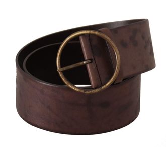 Dolce & Gabbana Womens Dark Brown Wide Calf Leather Logo Round Buckle Belt