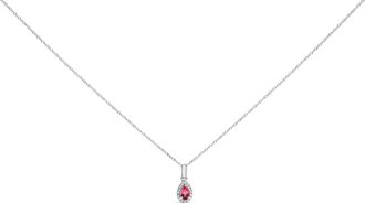 House of Brilliance 10K White Gold 5x3mm Gemstone and Diamond Accent Halo Pear Shape 18 Pendant Necklace