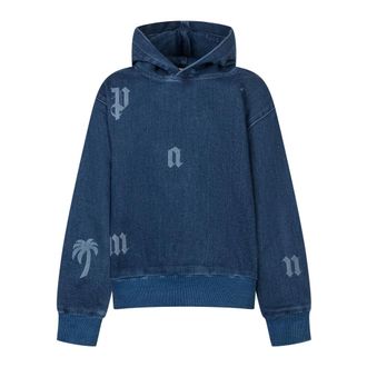 Palm Angels Denim Hoodie - male - Palm Angels - Kids Sweatshirts - Blue - 14 Y - Kids