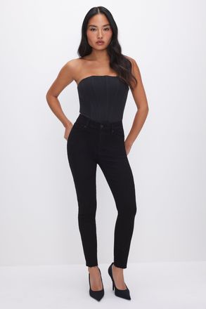 Good American Womens Good Petite Skinny Never Fade Jeans | Black, Size 28 Plus | Good American by Khlo&Egrave; Kardashian