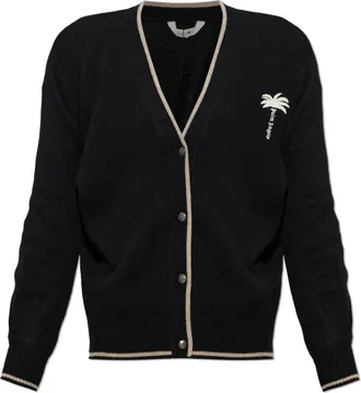 Palm Angels Wol cardig met geborduurd logo - Heren - Truien - Zwart - Maat: XS Wol