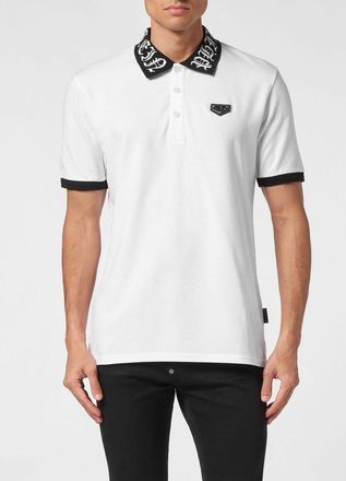 Philipp Plein Polo in cotone con logo Hexagon e colletto a costine