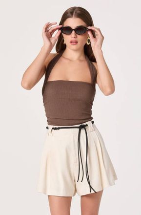 Astr Atherton Pleated High-Rise Shorts In Bone