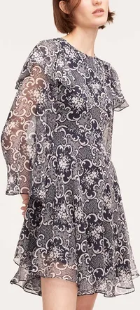 Rebecca Taylor Rochelle Fleur Ruffle Silk Dress