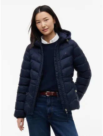 Tommy Hilfiger Womens Lightweight Quilted Hooded Jacket - Navy Blue - XXL