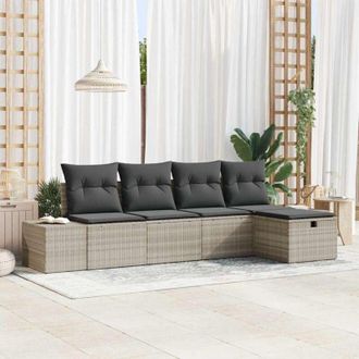 vidaXL Vidaxl - Conjunto De Sof&aacute; De Jard&iacute;n Con Coj&iacute;n 5 Pcs Gris Claro Polirat&aacute;n