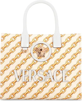Versace Womens Piccola La Medusa Tote Bag Cream Calfskin; Cotton