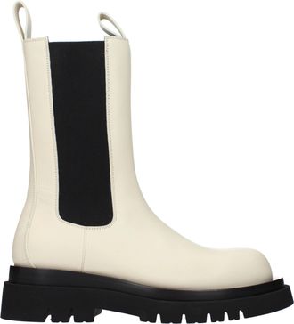 Bottega Veneta Lug Stiefel Damens Leder Beige/Sale Marino