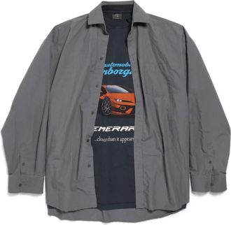 Balenciaga Lamborghini Gelaagd Poplin Overhemd - Heren - Casual Overhemden - Grijs - S - Katoen - Overhemden