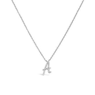 House of Brilliance 10K Gold Diamond Accent A-Z Initial Script Style Pendant Necklace in White | A at Nordstrom
