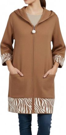Nelly Animal Print Hooded Cardigan In Camel