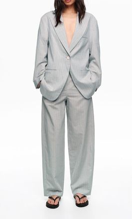 Bimba & Lola Oversize Tailored Jacket With Stripes in Light Grey at Nordstrom, Size 42 Eu