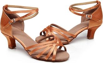 Yardwe Mid-Heeled Dance Shoes for Ballroom Height for Dance Classes and Performances up Brown